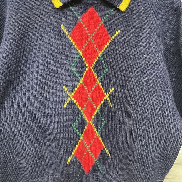 Espirit Sport Knit Wool Collared Argyle Pullover Sweater Preppy Vintage 90s - Picture 8 of 10